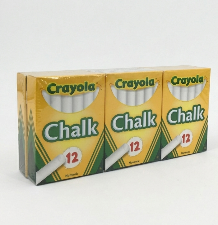 Three boxes of Crayola chalk on a white background