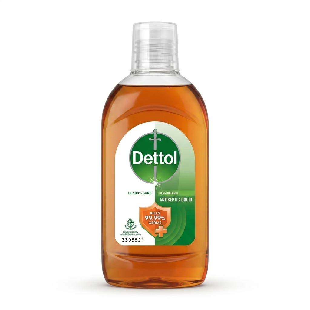 Dettol antiseptic liquid bottle on a white background
