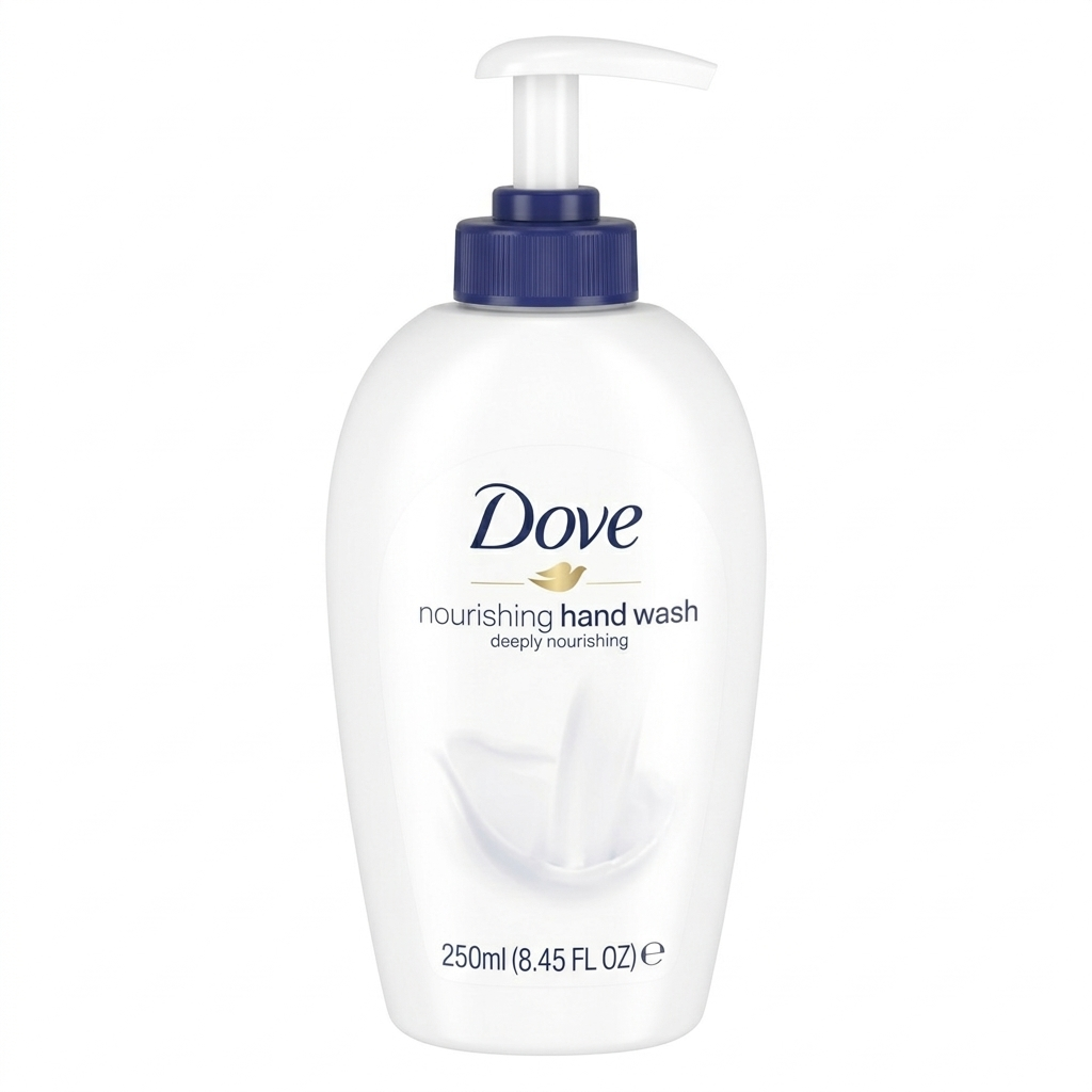 Dove nourishing hand wash bottle on a white background