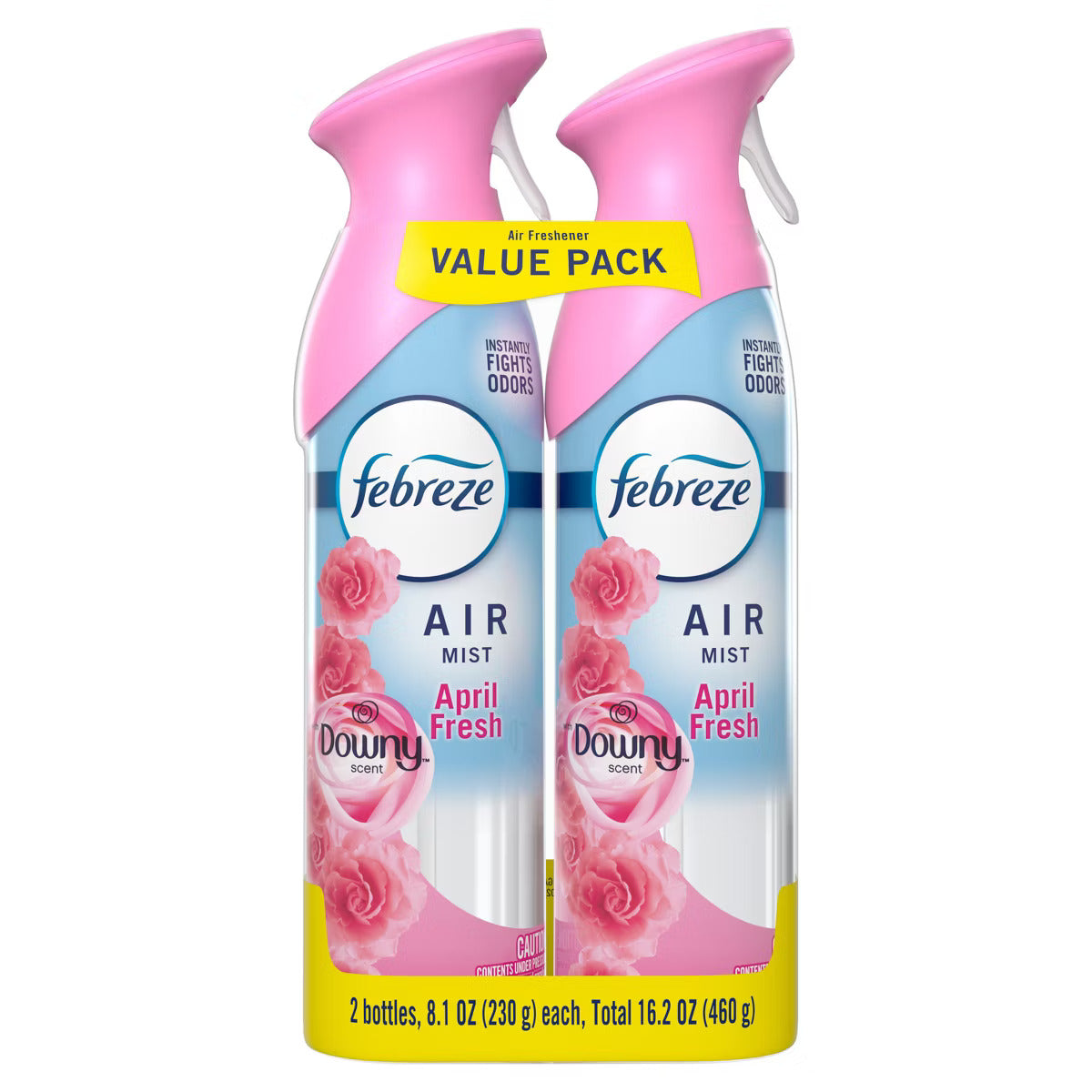 Two bottles of Febreze Air Mist April Fresh with Downy Scent on a white background