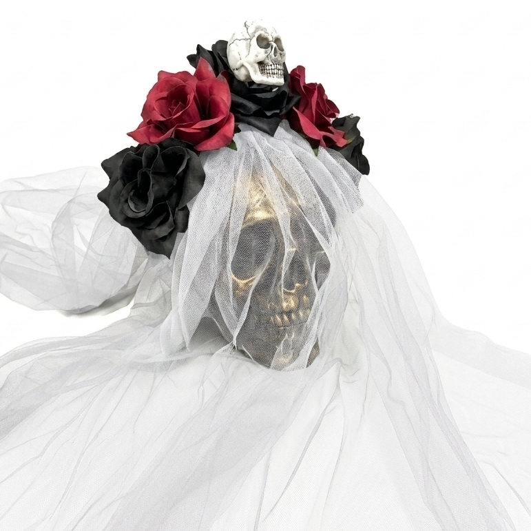 Gothic Skull & Rose Halloween Headband with Veil, Wholesale