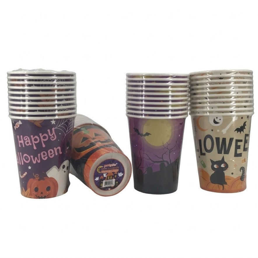 PartyRite 9 oz Halloween Paper Party Cups, Assorted Spooky Designs, 10 Count, Wholesale