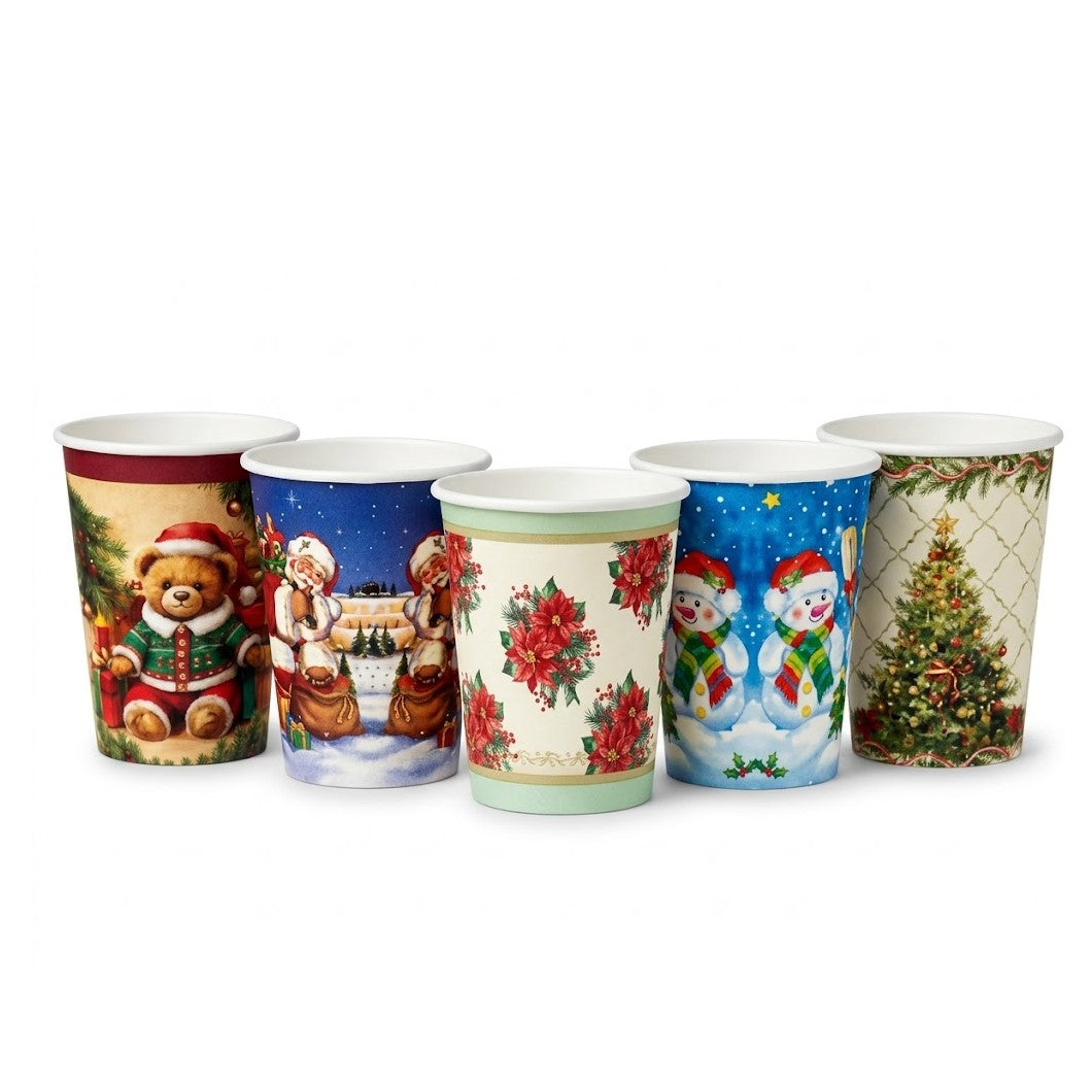 Partyrite 9 oz Christmas Disposable Paper Party Cups (10-Count Packs) - Assorted Holiday Designs | Wholesale