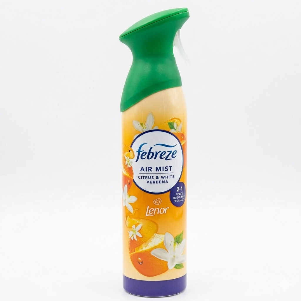 Febreze air freshener spray bottle citrus white verbena on a white background