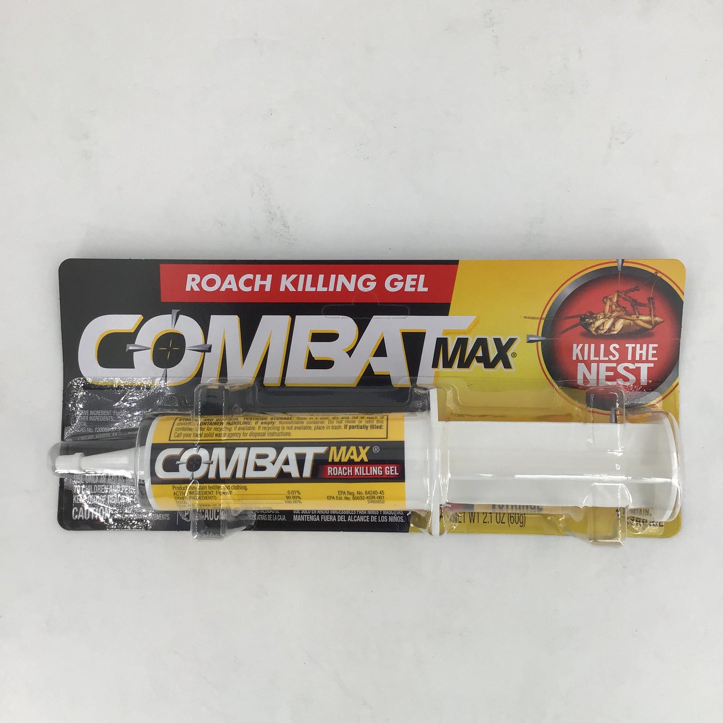Combat roach killing gel packaging on a white background