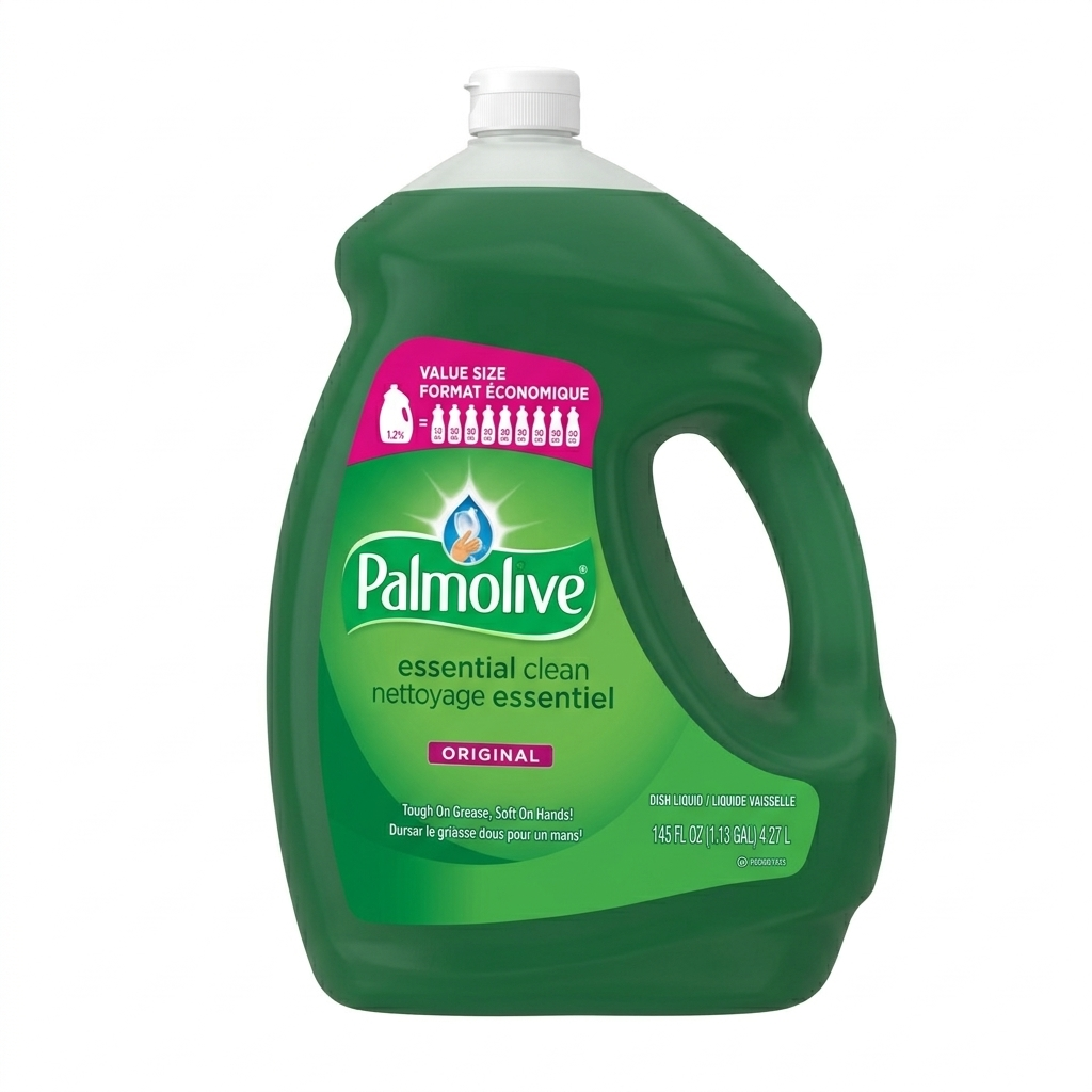Green Palmolive dish soap bottle on a white background