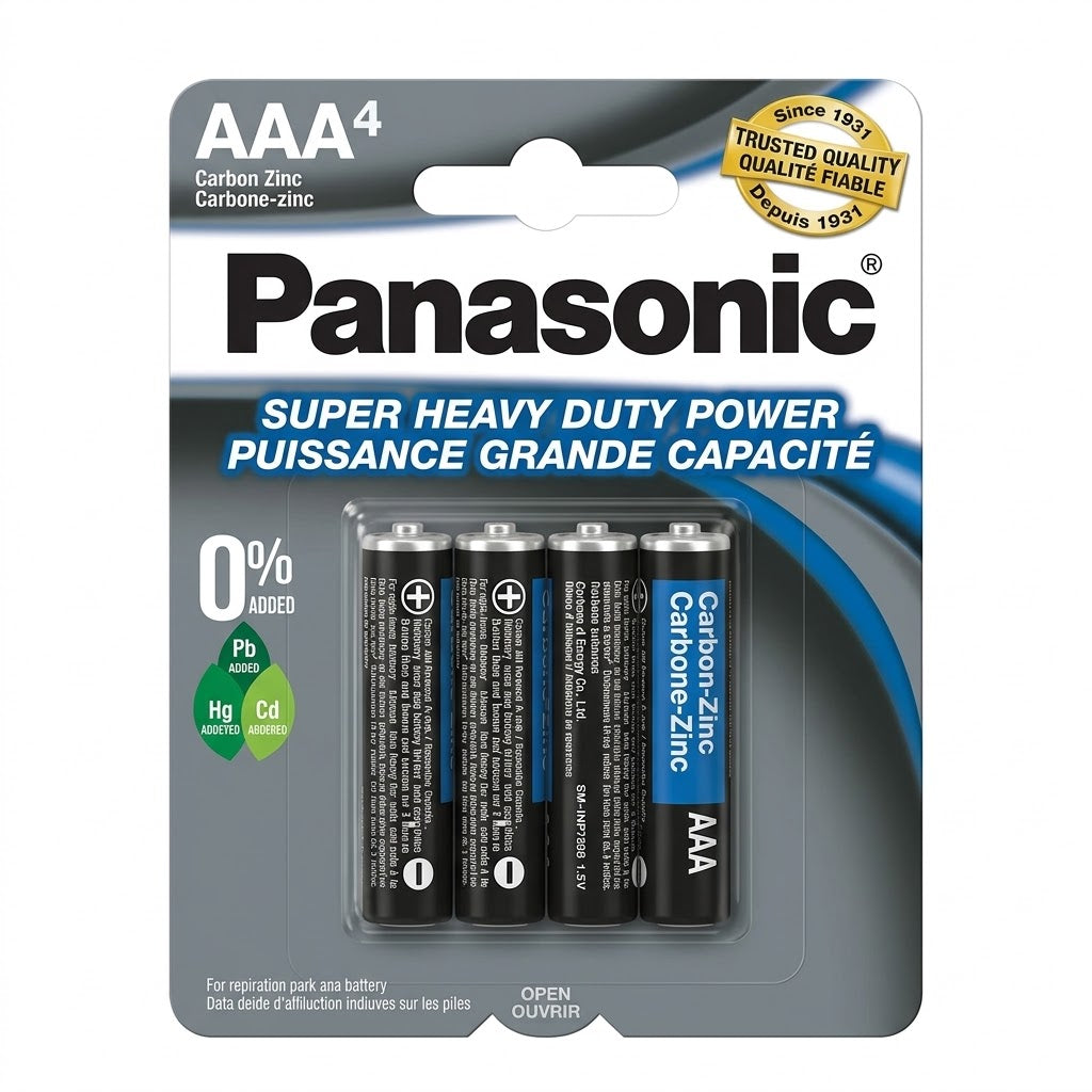 Panasonic Super Heavy Duty Power AAA Carbon Zinc Batteries, 4-Pack, Wholesale