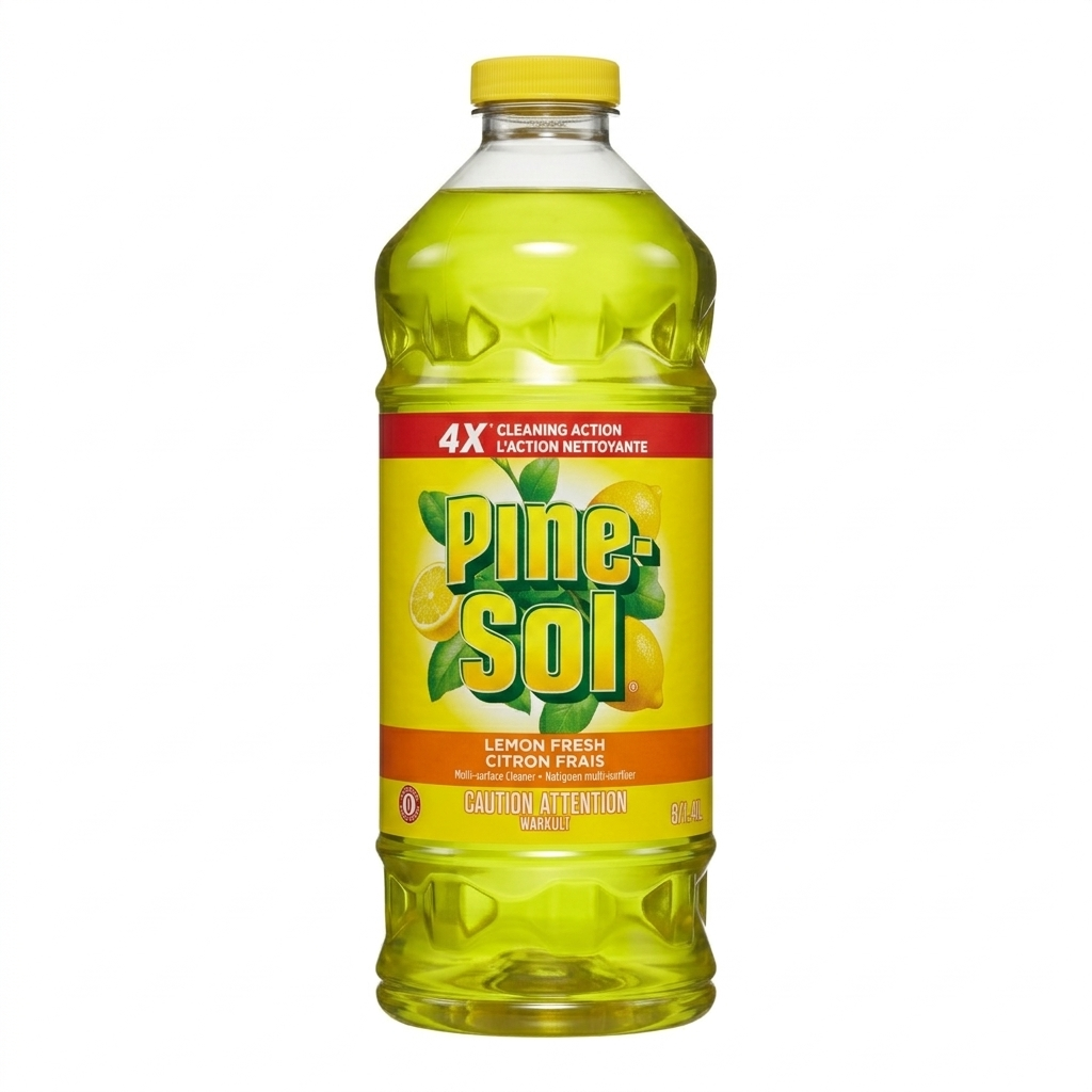 Bottle of Pine-Sol lemon fresh cleaner on a white background