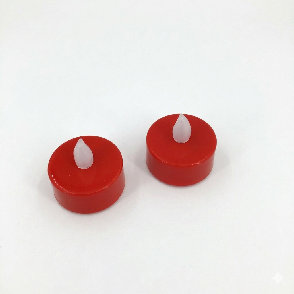 Two red candles with white wicks on a white background