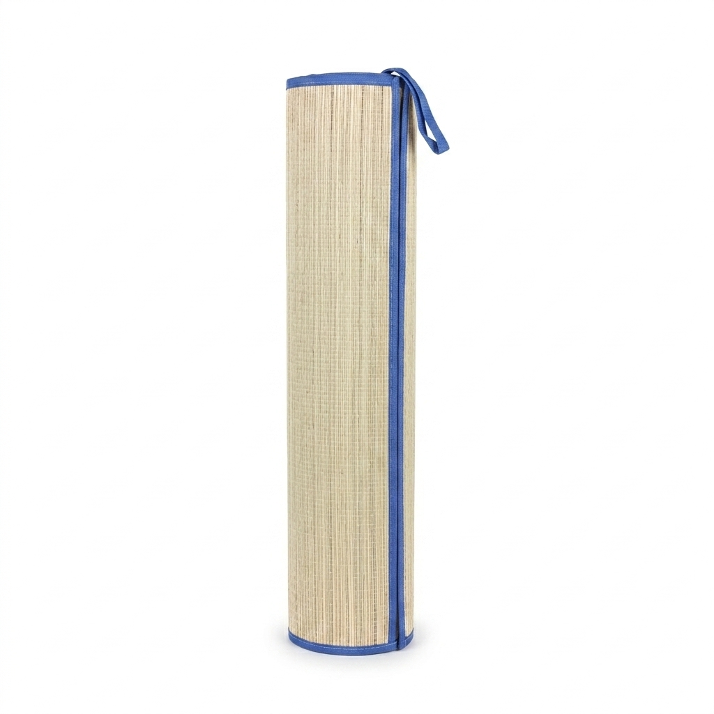 Roll-up mat with blue border on a white background