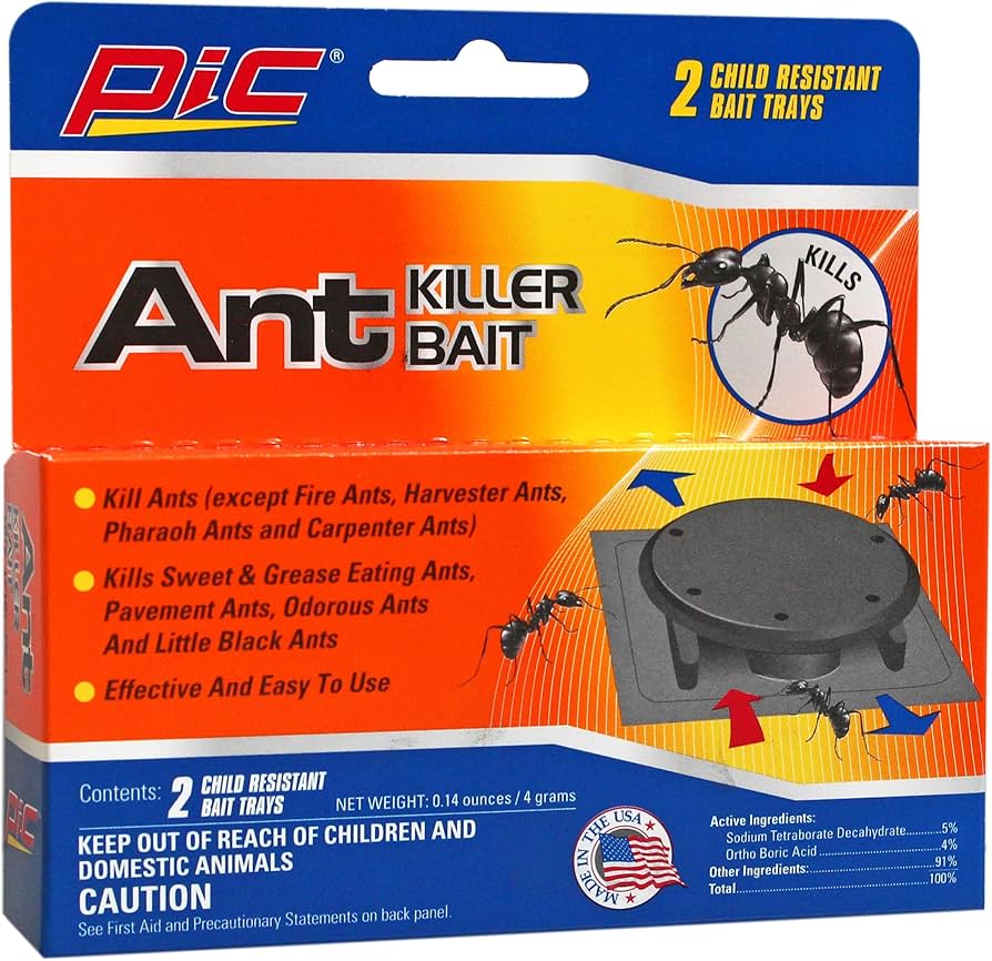 PIC Ant Killer Bait packaging with orange and blue design