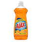 Orange Ajax dish soap bottle with pump on a white background