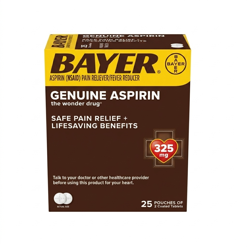 Bayer Aspirin packaging on a white background
