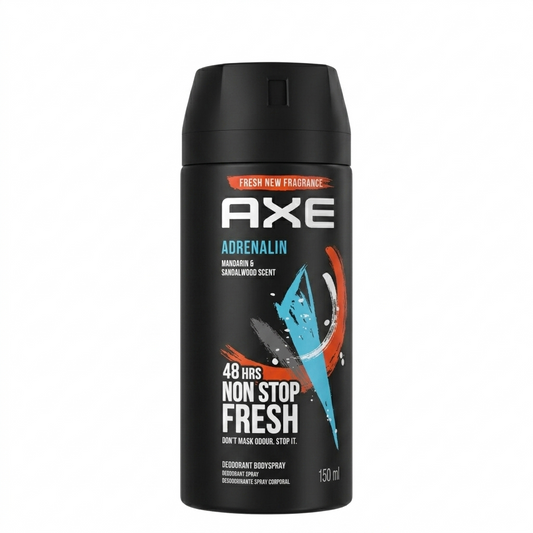 Axe Adrenalin deodorant spray can on a white background