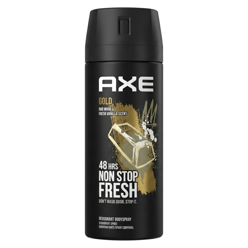 Axe Gold deodorant body spray can on a white background