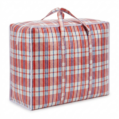 Plaid patterned bag on a white background