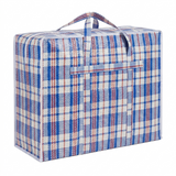 Plaid-patterned storage bag with a handle on a white background