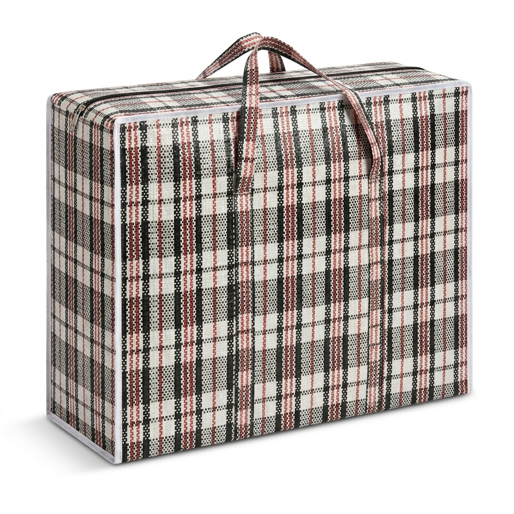 Plaid patterned bag on a white background