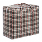 Plaid patterned storage bag with handles on a white background