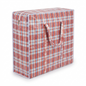 Red and white checkered storage bag with handles on a white background