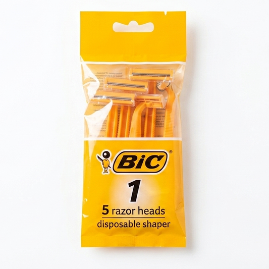Pack of BIC disposable shaver razor heads on a white background