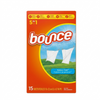 Bounce dryer sheet packaging with outdoor scene and text on a white background