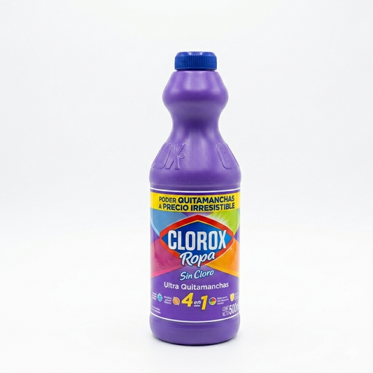 Purple Clorox Ropa bottle on a white background