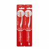 Two Colgate toothbrushes in red packaging on a white background