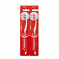 Two Colgate toothbrushes in red packaging on a white background