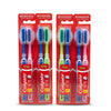 Four packaged Colgate toothbrushes in a 2-pack set, featuring red blister cards with blue, pink, green, and blue toothbrushes, shown on a white background.