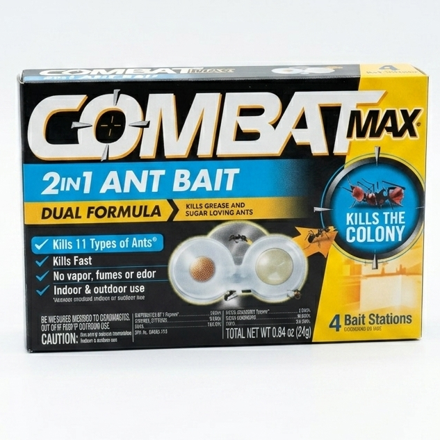 Combat Max 2-in-1 Ant Bait Dual Formula packaging on a white background