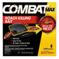Combat Max roach killing bait packaging with images of cockroaches and text on a yellow and black background.