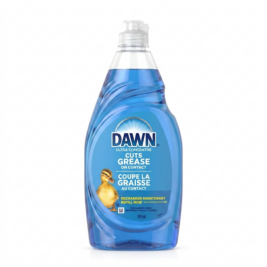 Bottle of Dawn dish soap on a white background