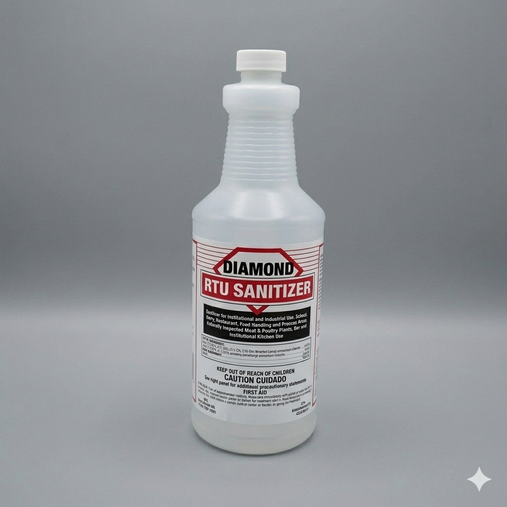 Bottle of Diamond RTU Sanitizer on a white background