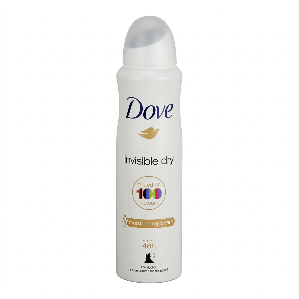 Dove invisible dry deodorant spray on a white background