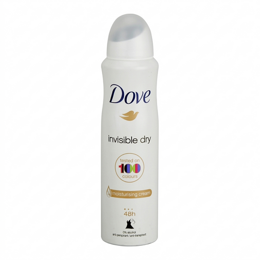 Dove invisible dry deodorant spray on a white background