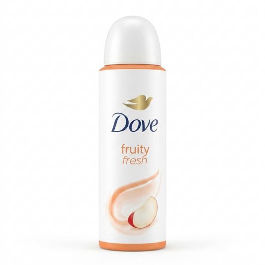 Dove fruity fresh deodorant bottle on a white background