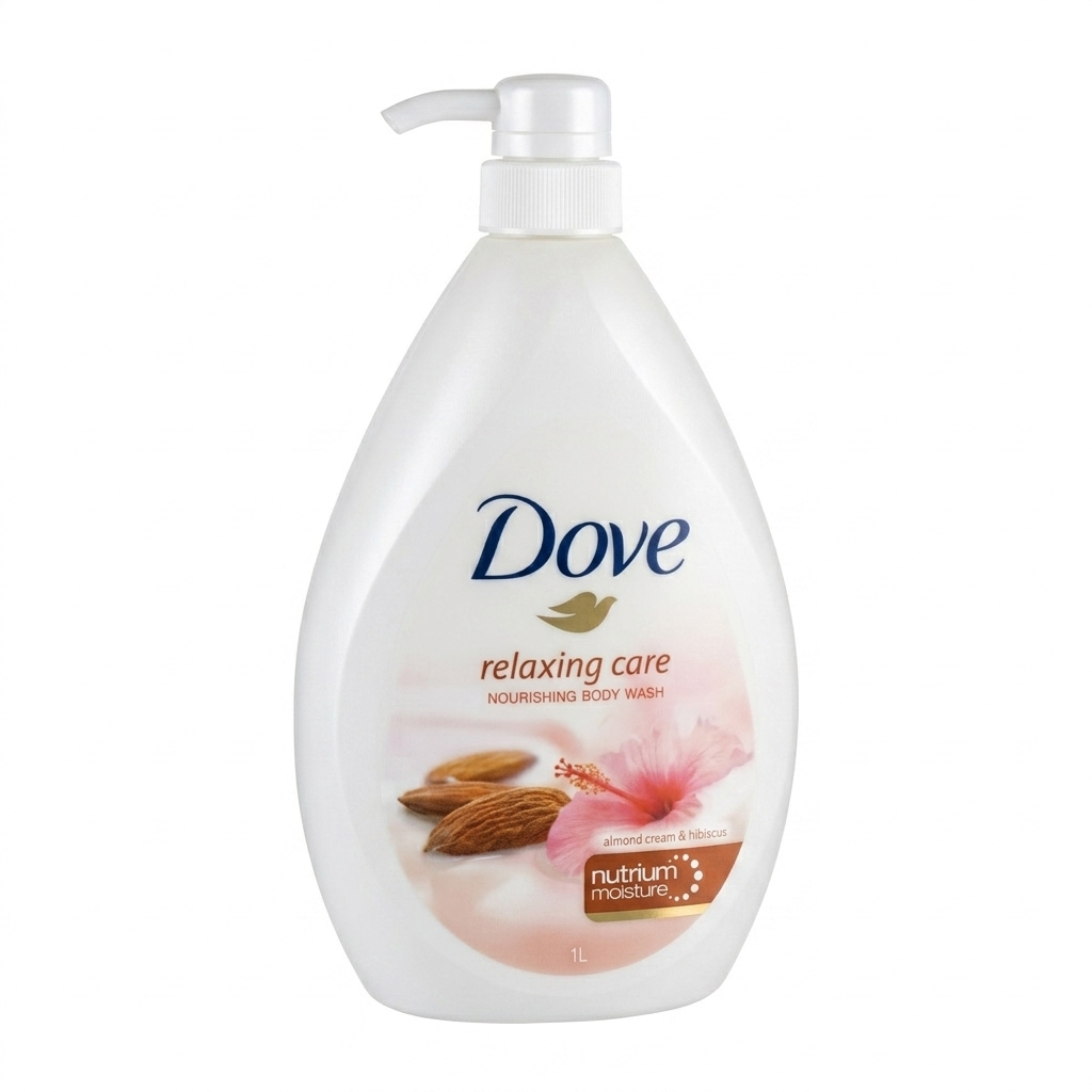Dove relaxing care body wash bottle on a white background