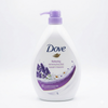 Dove body wash bottle with lavender design on a white background