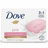 Dove pink soap bar packaging on a white background