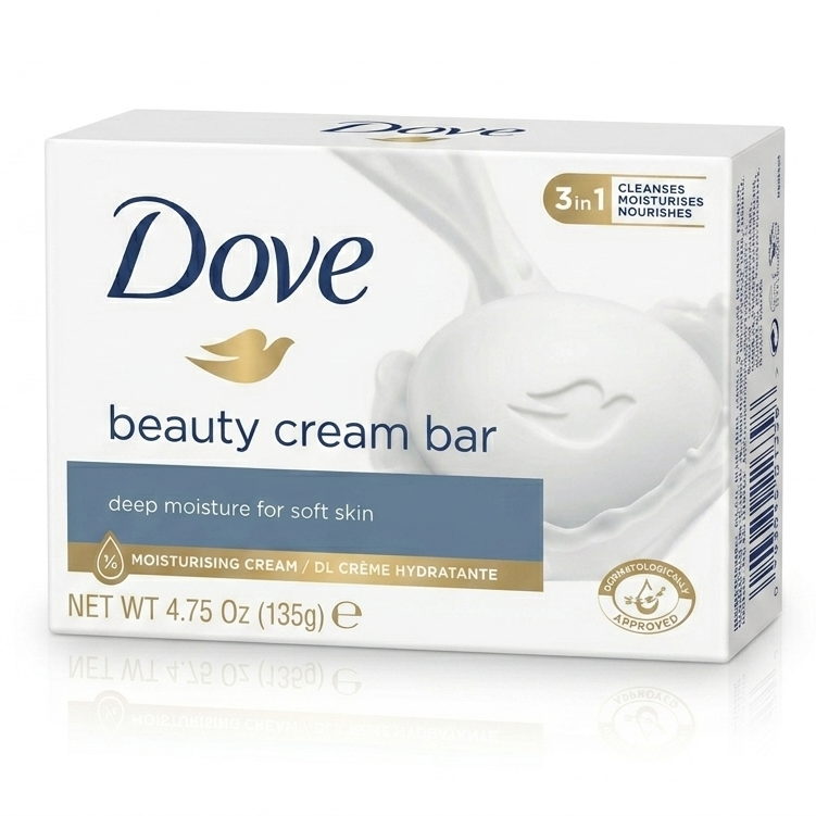Dove beauty cream bar packaging on a white background