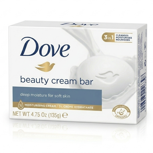Dove beauty cream bar packaging on a white background