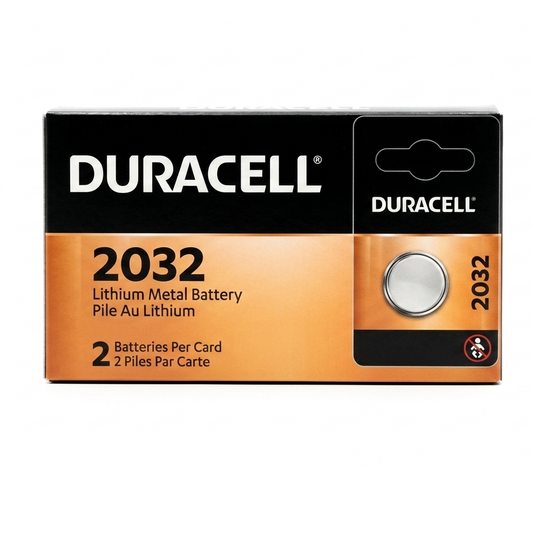Duracell 2032 lithium battery packaging on a white background
