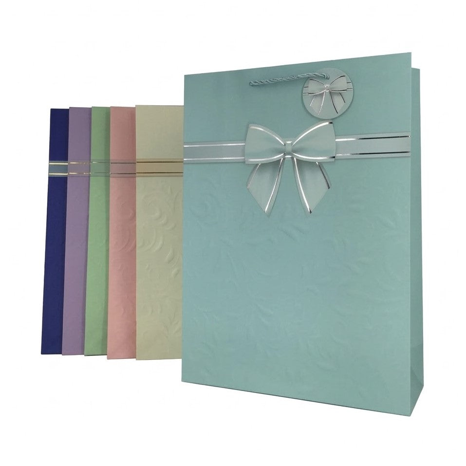 GiftRite Extra Large Embossed Floral Gift Bags with 3D Ribbon Bow & Tags (18" x 13" x 5") – 6 Assorted Colors, Wholesale