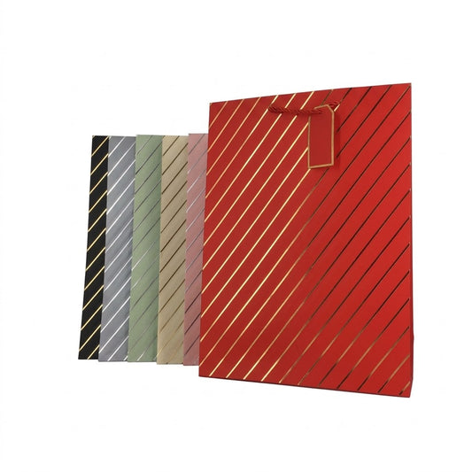 GiftRite Extra Large Metallic Foil Diagonal Stripe Gift Bags, 18" x 13" x 5", Six Assorted Elegant Colors, Wholesale