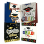 Four graduation-themed greeting cards with colorful designs and 'Congrats Grad!' text.