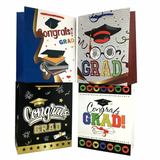 Four graduation-themed greeting cards with colorful designs and 'Congrats Grad!' text.