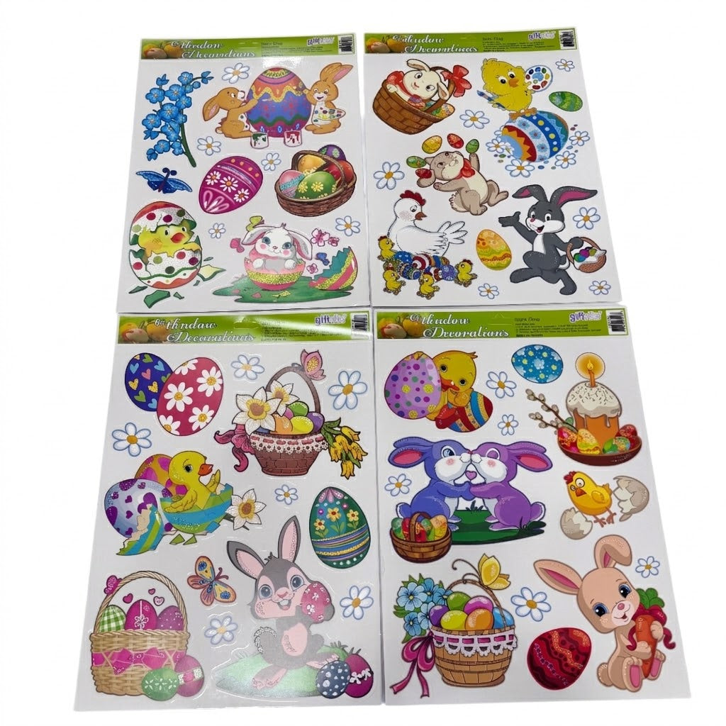 Easter Bunny & Decorated Egg Window Cling Decoration Sheets - Assorted Spring Floral Designs | Wholesale