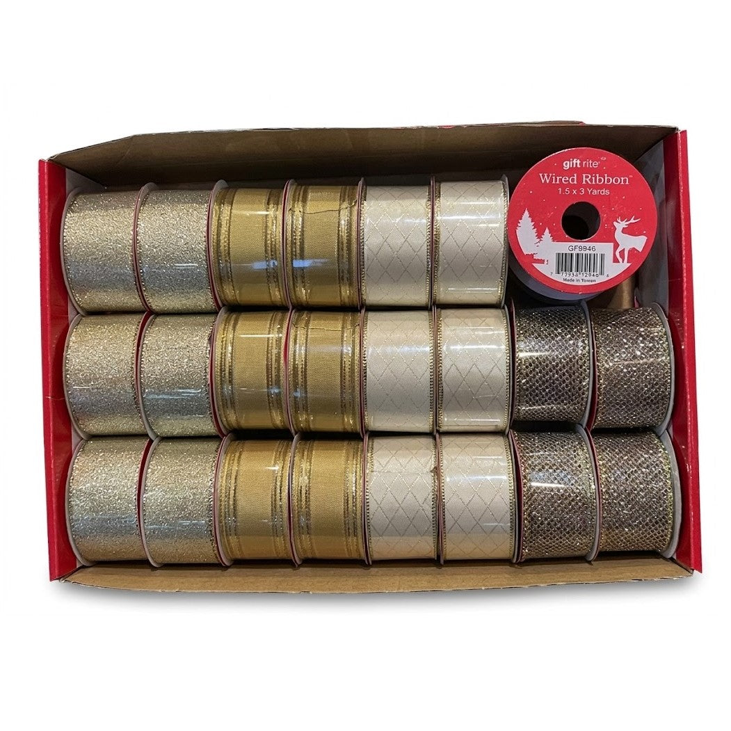 Christmas Decorative Wired Ribbon Spools (1.5" x 3 Yards) | Wholesale