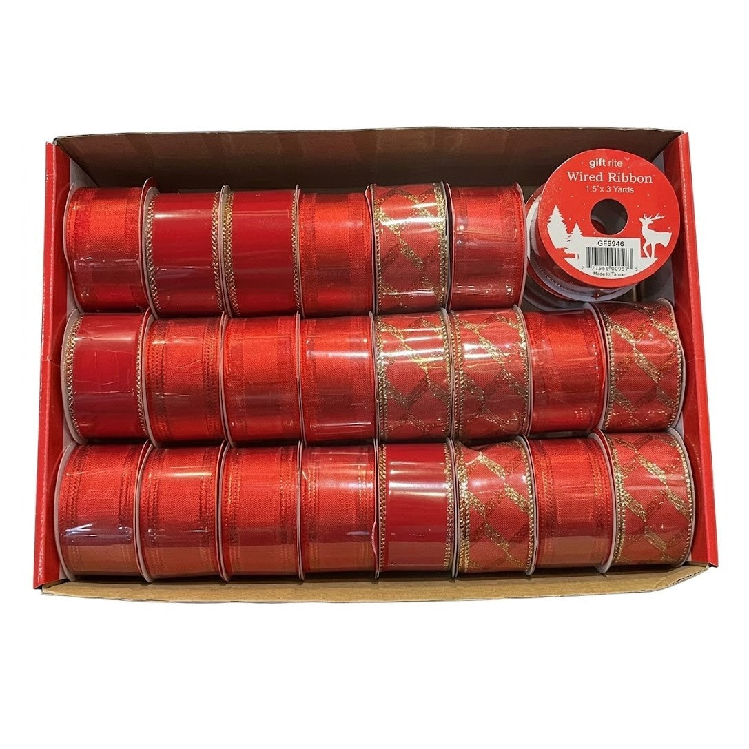 Christmas Decorative Wired Ribbon Spools (1.5" x 3 Yards) | Wholesale